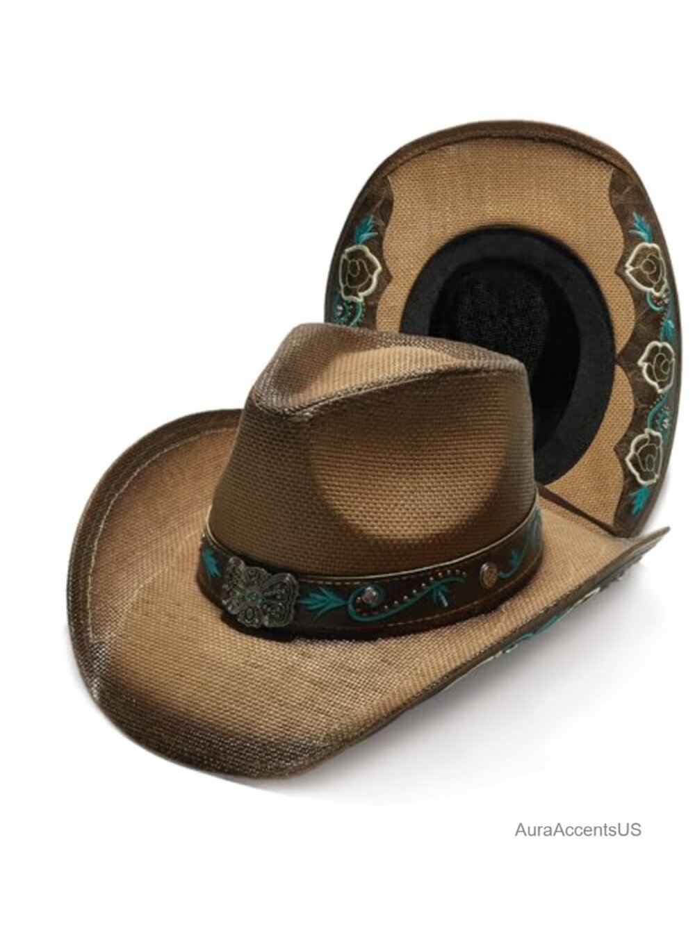 Western Straw Cowboy Hat Wide Brim Synthetic Raffia Sun Hat Unisex